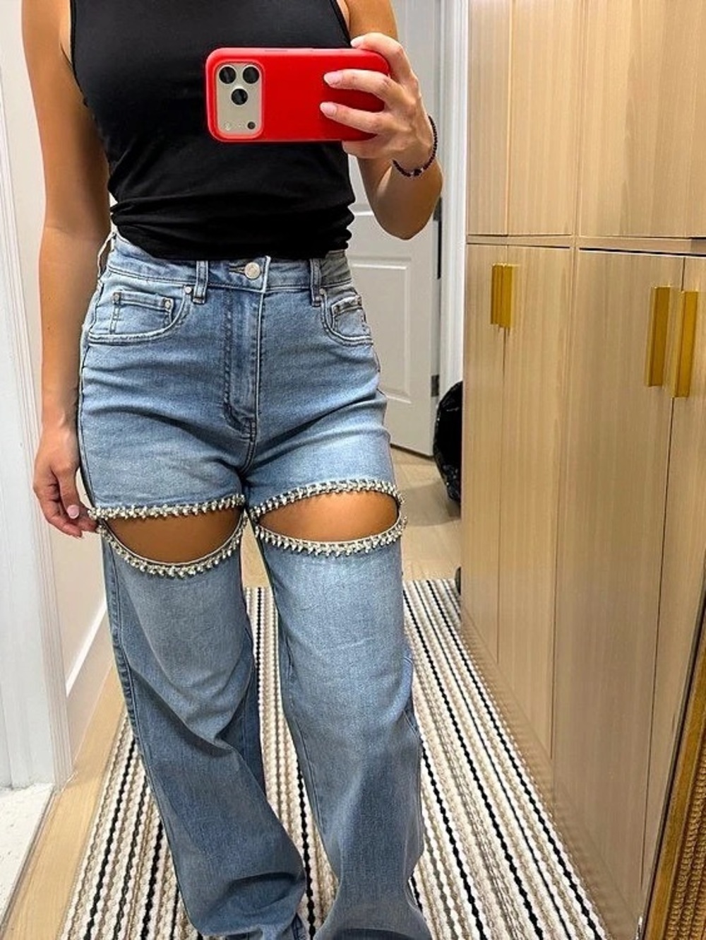 The Noli Shop Zenya Crystal High Rise Jean Wide Leg Jeans in Blue Waist 25 Like